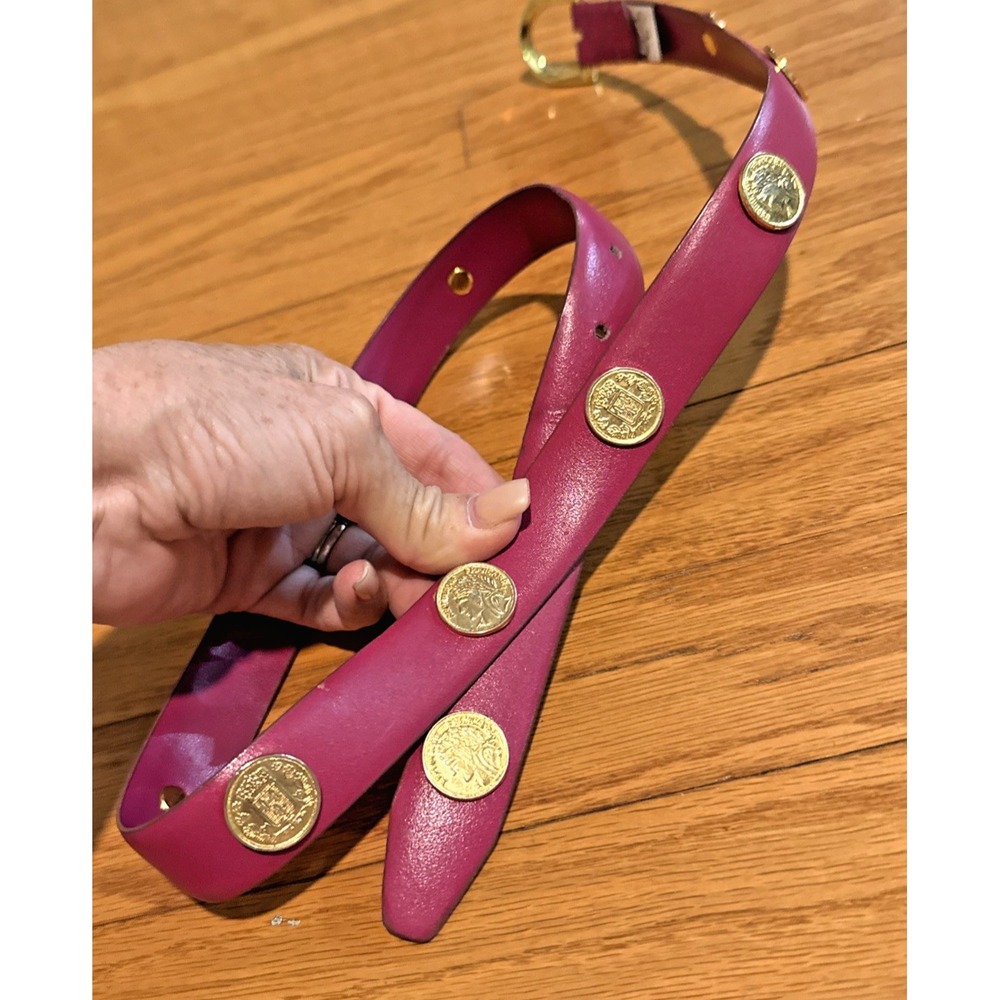 Vintage Arrivanto 1" Pink Leather Belt Gold Medallions Size Large 30-34 Boho Hip